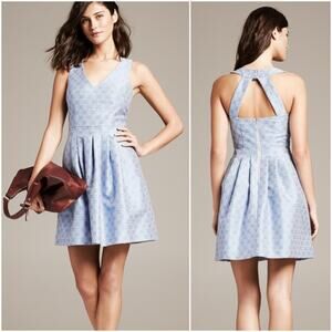 Banana Republic Dress Sleeveless Floral Jacquard Fit Flare Back Cutout V-neck 8P